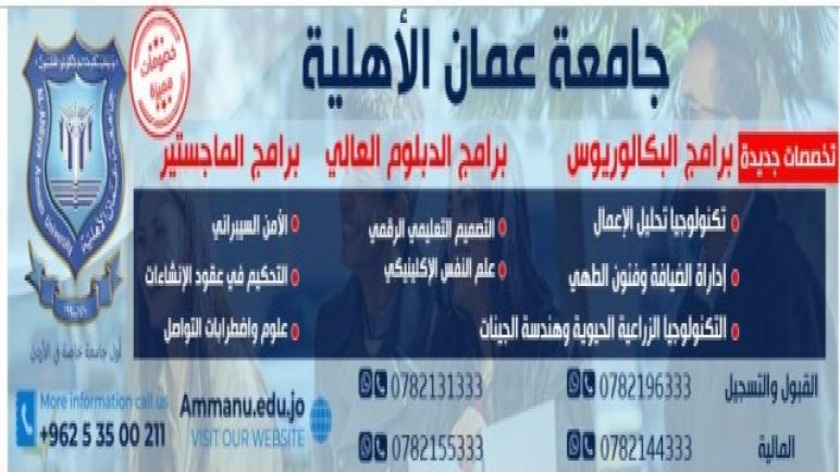 تخصصات جديدة لدرجات البكالوريوس والدبلوم العالي والماجستير بجامعة عمان الاهلية